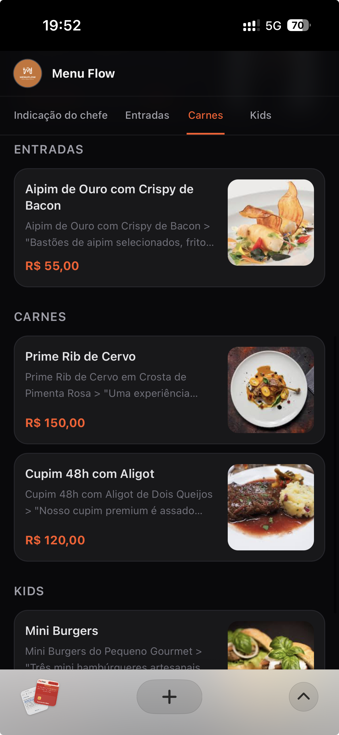 Vitrine PlayFood — cardápio com vídeo